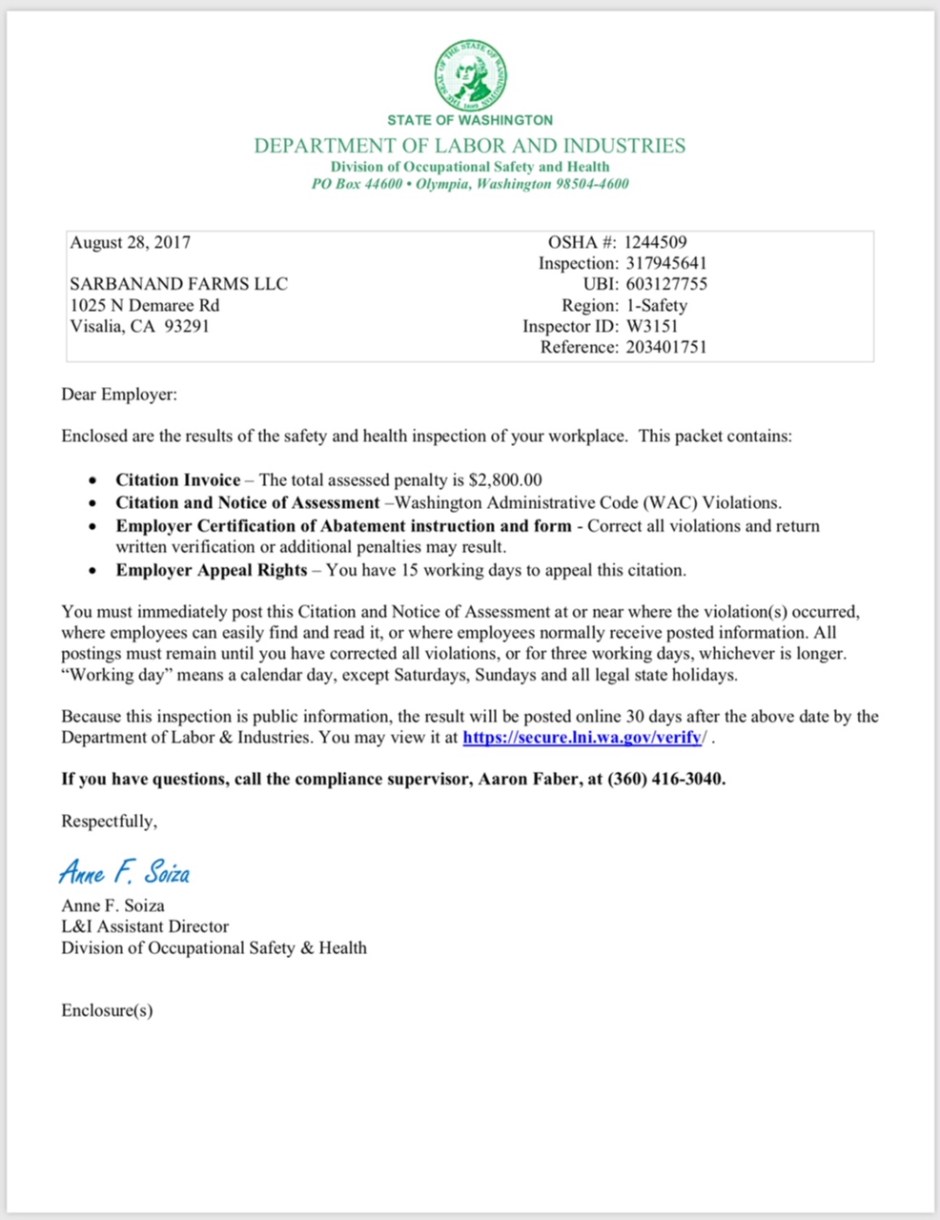 L&I August 28 2017 letter citation