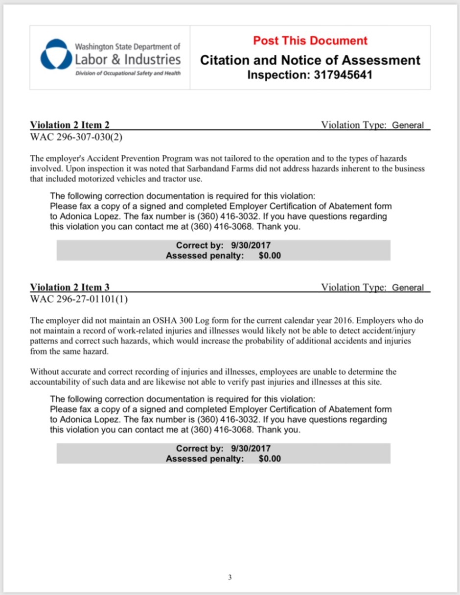 violation 2 item 2 L&I Citation