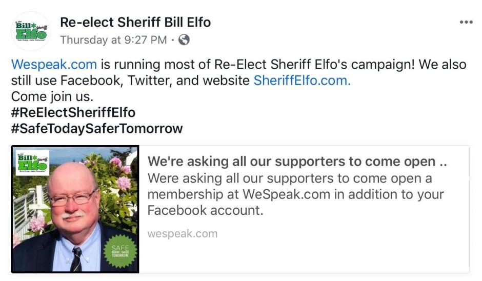 Re-elect Sheriff Bill Elfo FB We Speak