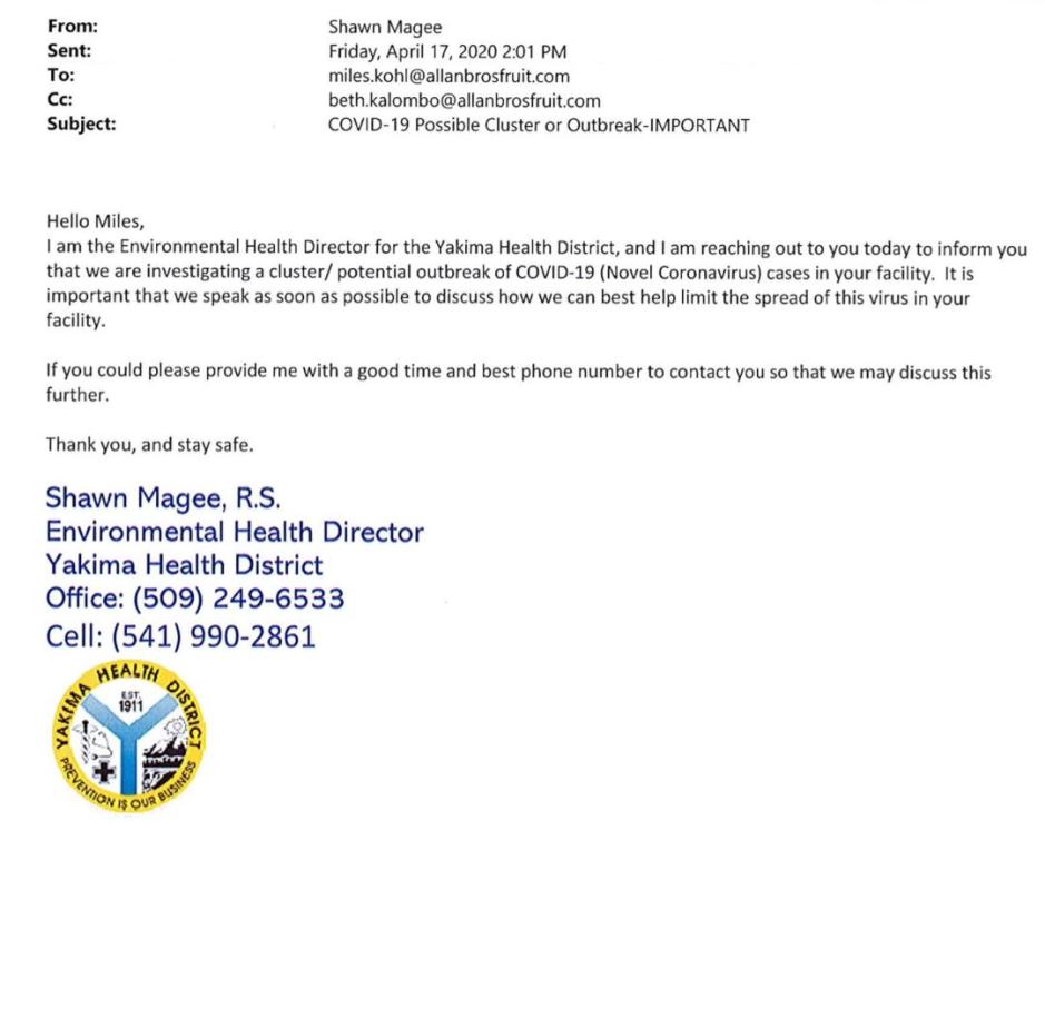 Email Shawn Magee to Miles Kohl 041720