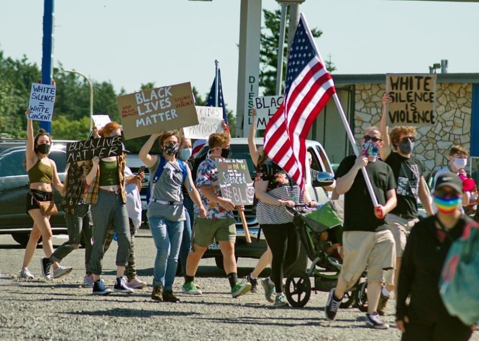 Marchers with signs for Black lives Lynden 070520