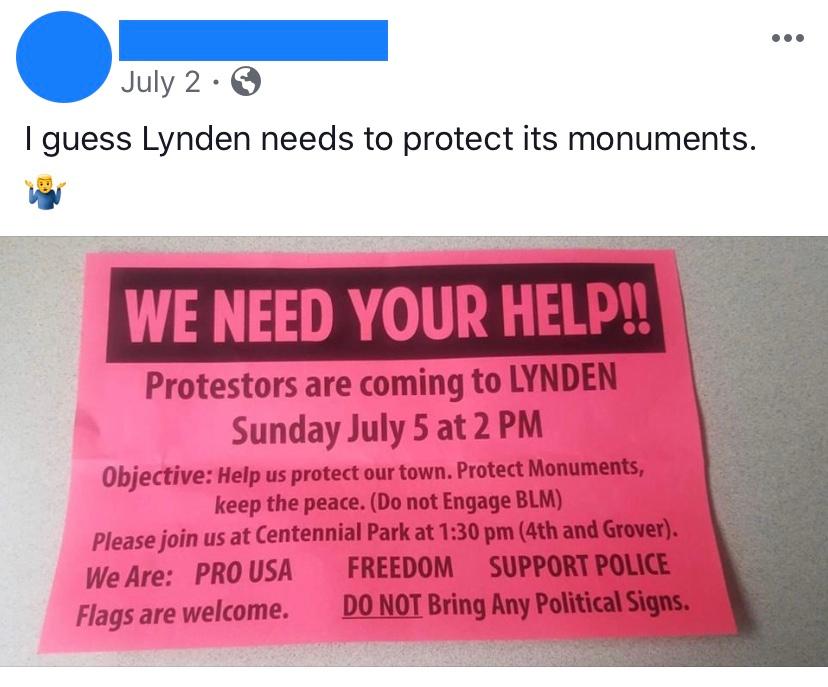 We need your help flyer Lynden July 2020