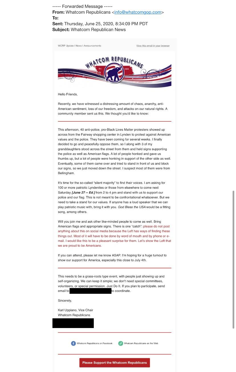 Whatcom Republicans Gary Small email June 2020